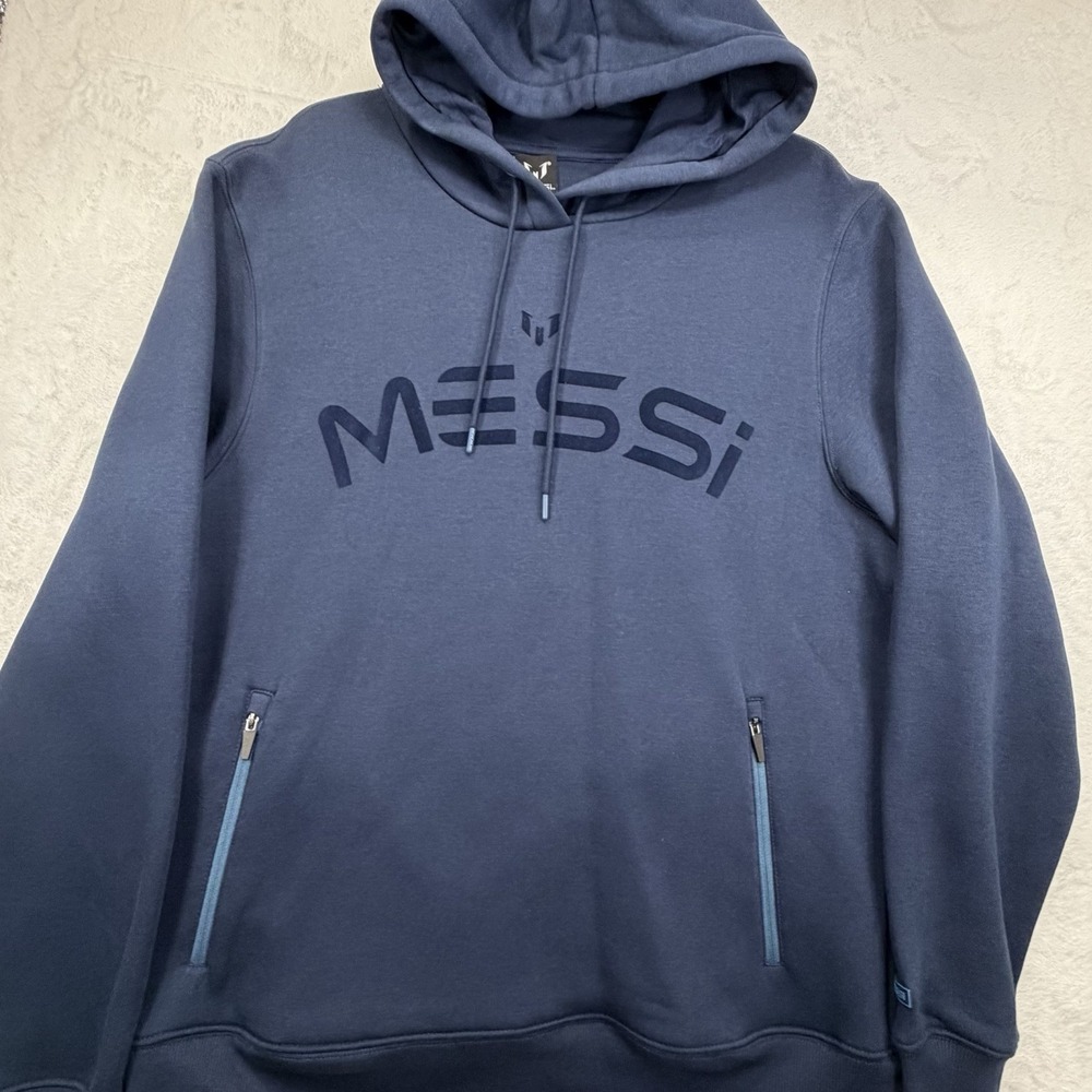 Messi Collection Men's Blue Sweatshirt Hoodie Large Zipper Pockets Retail $64